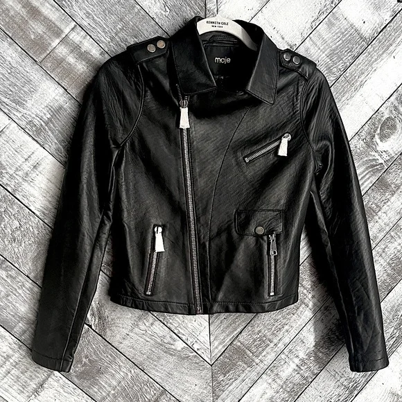 MAJE NWT Women’s Black Leather Jacket.Size 36 (4) - Picture 1 of 8